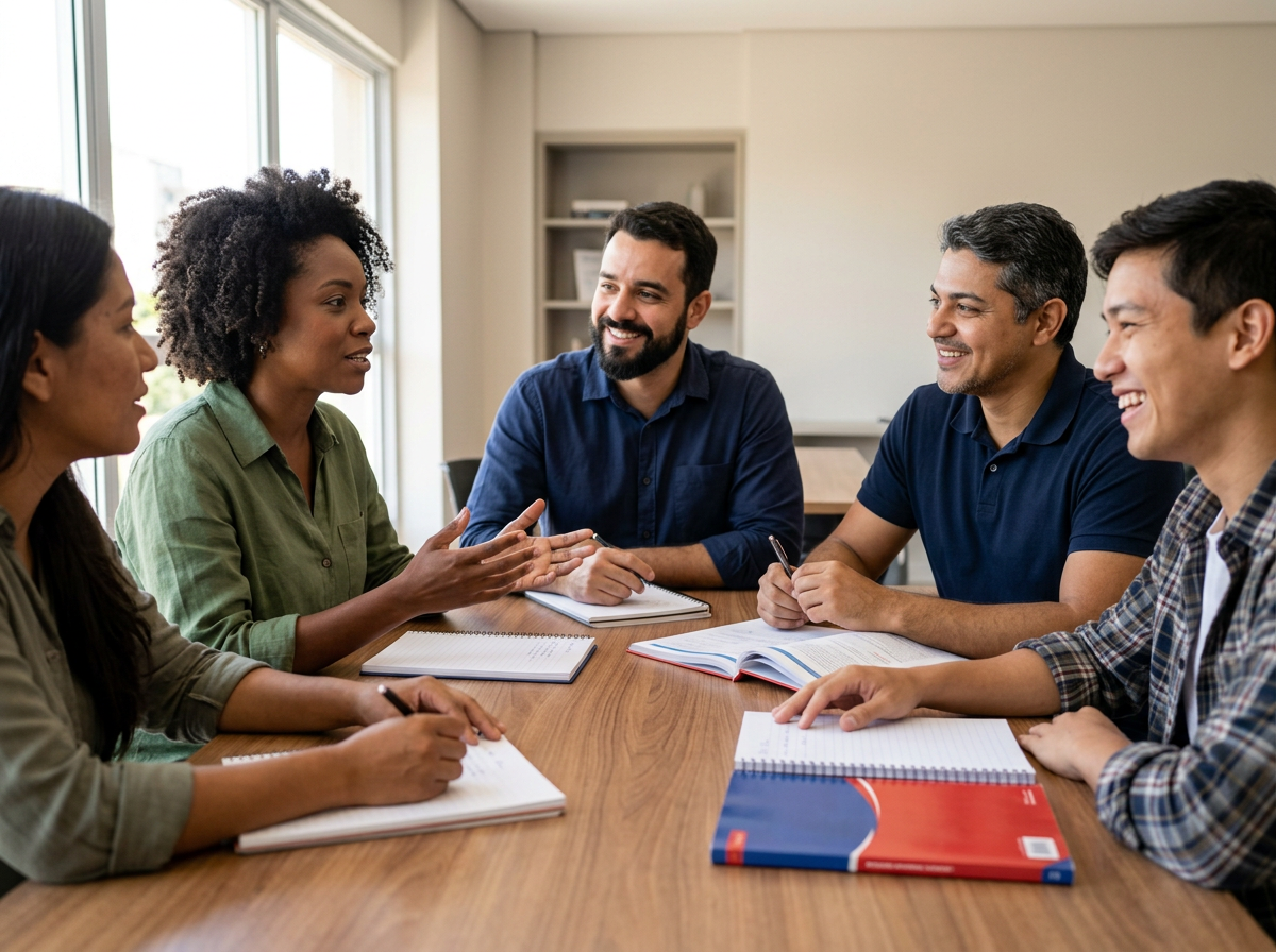 Aluno adulto estudando inglês em uma turma presencial