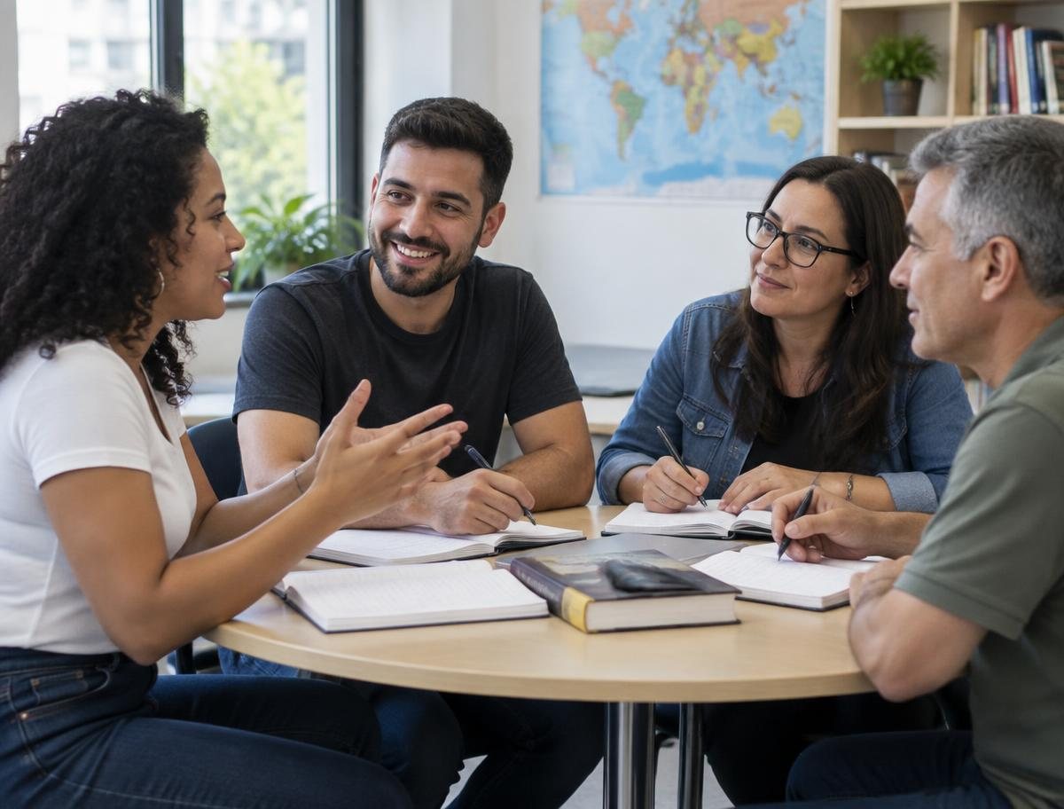 Aluno adulto estudando inglês em uma turma presencial