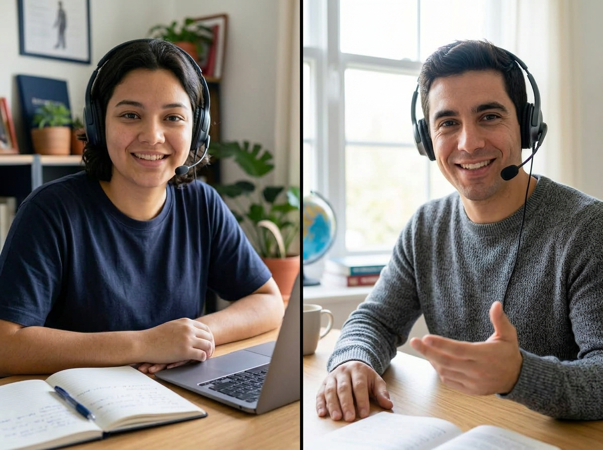 Aluno participando de uma aula de inglês online ao vivo