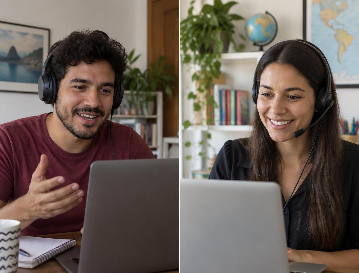Aluno participando de uma aula de inglês online ao vivo