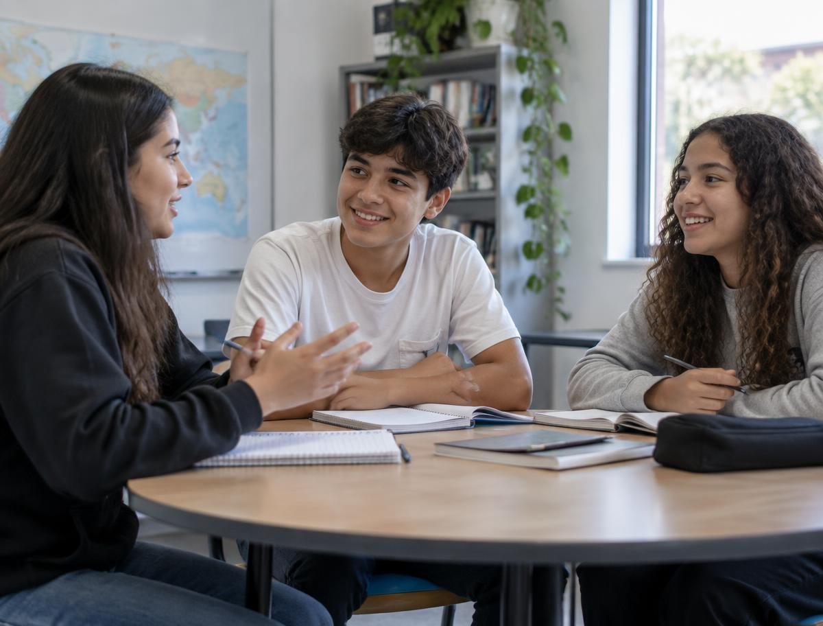 Adolescente concentrado em uma atividade de inglês